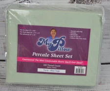 My Pillow Mypillow Percale 100% Cotton Sheet Set 200 Thread Twin Blue Sage NEW