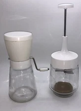 Vintage Gemco Manual Food, Nut Chopper & Grinder, White With Clear Glass