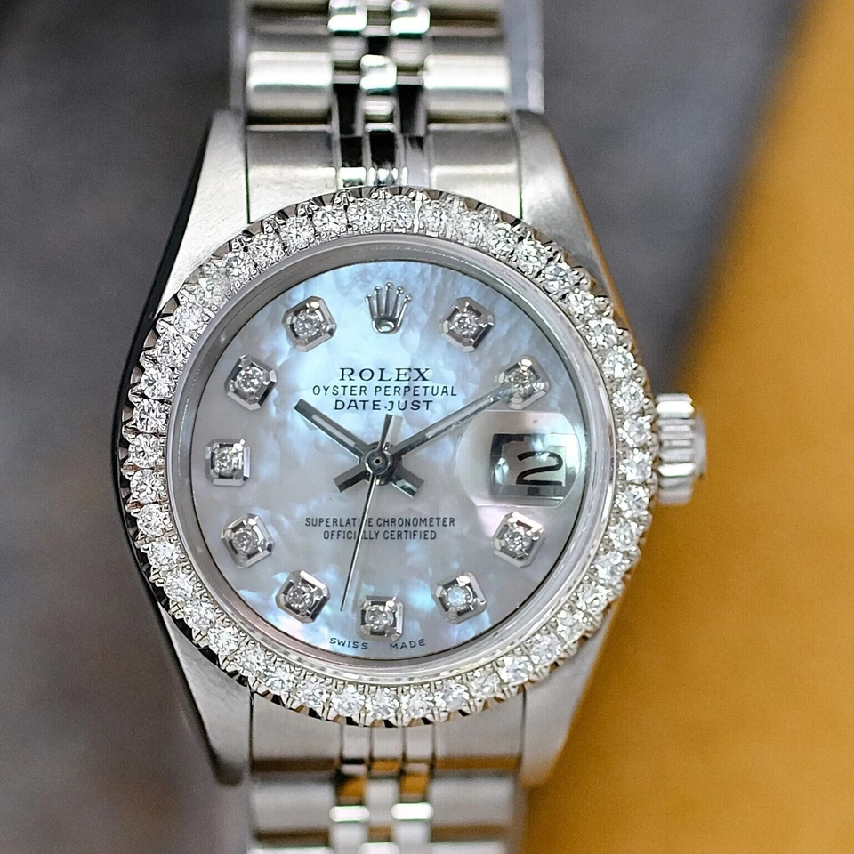 Relógio Rolex feminino Datejust aço branco esfregão mostrador de diamante e bisel Jubileu 26mm - Imagem 2 de 4
