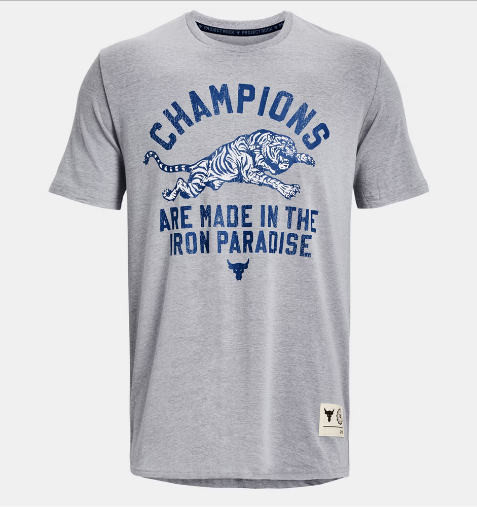 Under Armour UA Project Rock Tiger Champ Men Short Sleeve Tee Gray 1376897