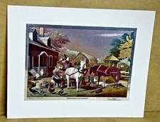 Vtg Currier & Ives PREPARING FOR MARKET Lithograph Foil Print Reproduction 10x8