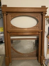 Antique Tiger Oak Mantel with Beveled Mirror
