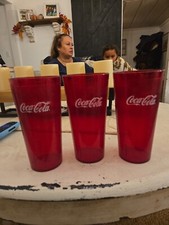 Lot of 3 Red Plastic Restaurant 24oz Soda Cup Carlisle Made in USA