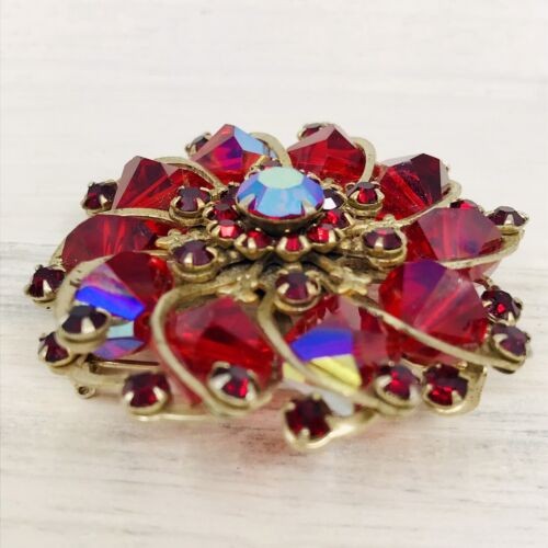 2 - VINTAGE RED PINK AB RHINESTONE NAVETTE BEAD STATEMENT PIN BROOCHES Unmarked - Picture 19 of 21