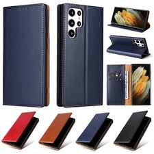For Samsung S26 S25 S24 S23 S22 Men's Leather Magnetic Flip Stand Wallet Case