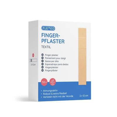 FLEXEO Fingerpflaster textil 2x12cm Pflasterstrips beige extra lang, 50 Stück