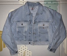 Tommy Hilfiger Womens Large Cropped Denim Jacket Light Bleach Blue Bnwt Rrp £195