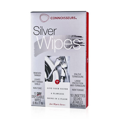 Connoisseurs Silver Wipes Disposable Sterling Silver Cleaner & Polisher, 10 Wipe