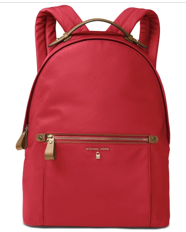 NWT MICHAEL Kors Kelsey Zip Large Backpack Bright Red Nylon ~MSRP$178