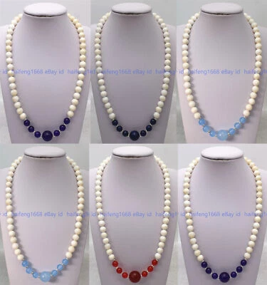 Natürlich 8mm Weiß Koralle &Mehrfarbig Edelstein Rund Perlen Schmuck Halskette - Bild 1 von 4
