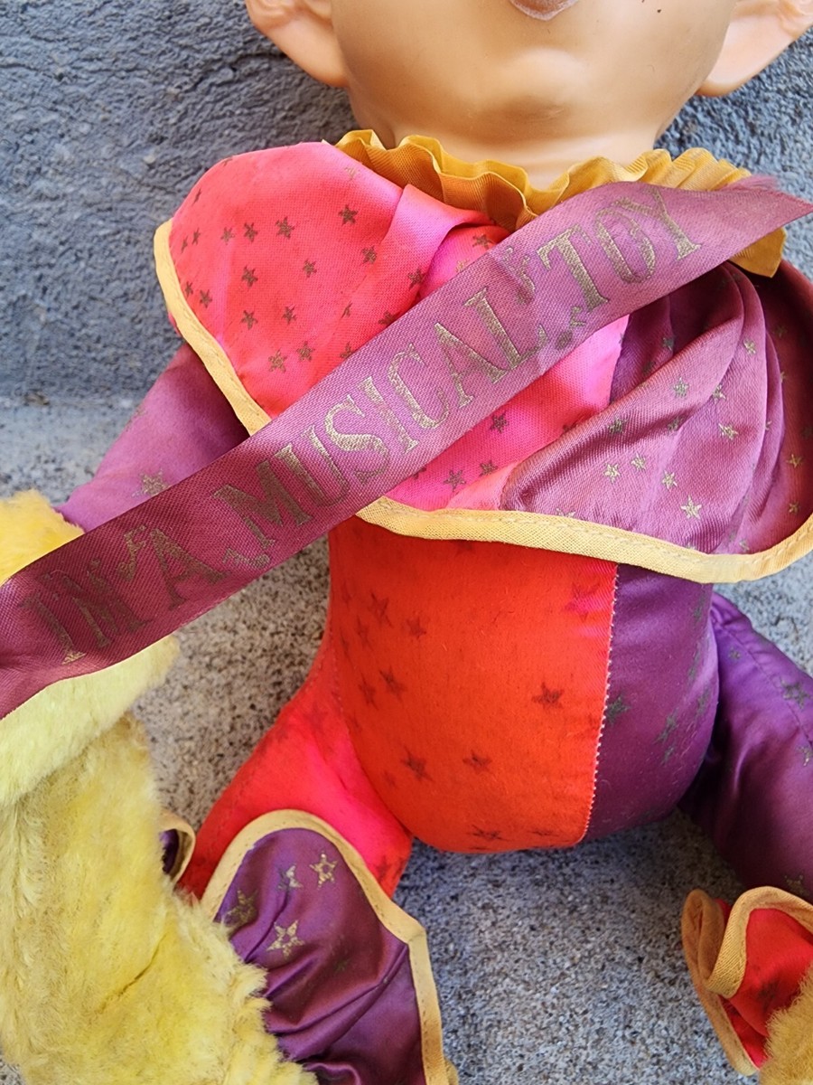 Vintage 1950s Toy Musical Two Faced Clown, Plush with Rubber Face