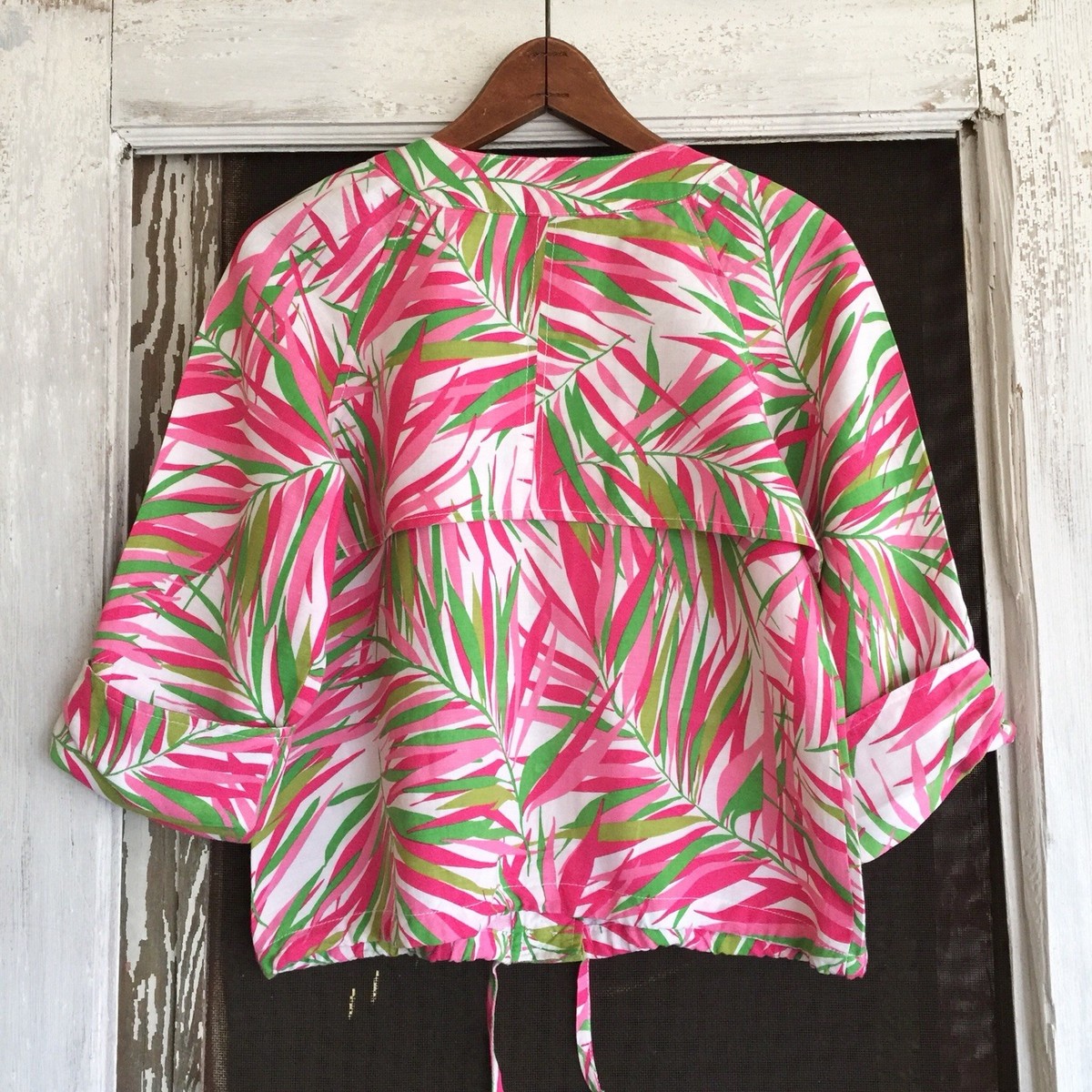 ハッピー Womens Petite Jacket Size 8P Ruby Road Pink and Green Floral Linen