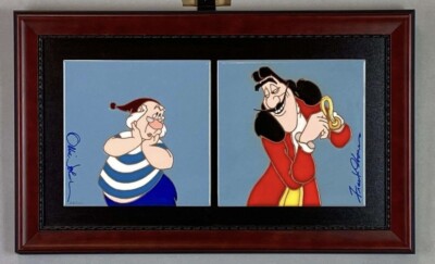 RARE HAND SIGNED CAPTAIN HOOK AND MR SMEE TILE ART FRANK THOMAS