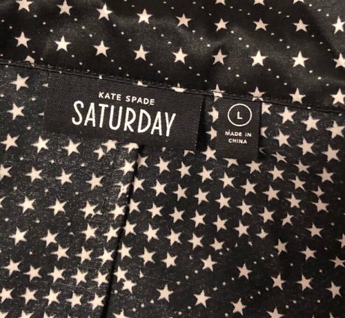 Kate Spade Saturday Black White Stars Button Down Boxy Long Sleeve Shirt Sz L - Picture 4 of 7