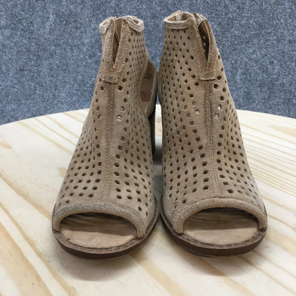 Botas de lavandería sucias para mujer 6 botines al tobillo marrón gamuza perforado peep cremallera tacones Foto 4 de 4