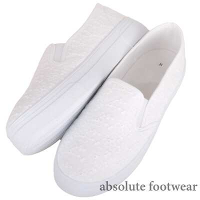 Damen Frauen einfache Slipper Doppelzwickel Blumen Canvas Pumps mit Plateausohle