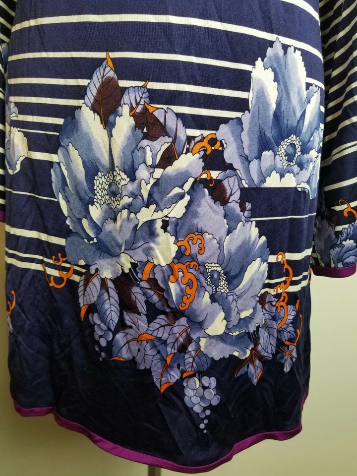 FOLEY Small women dress SILK BELL SLEEVE floral striped mini shift purple - Image 3 of 4