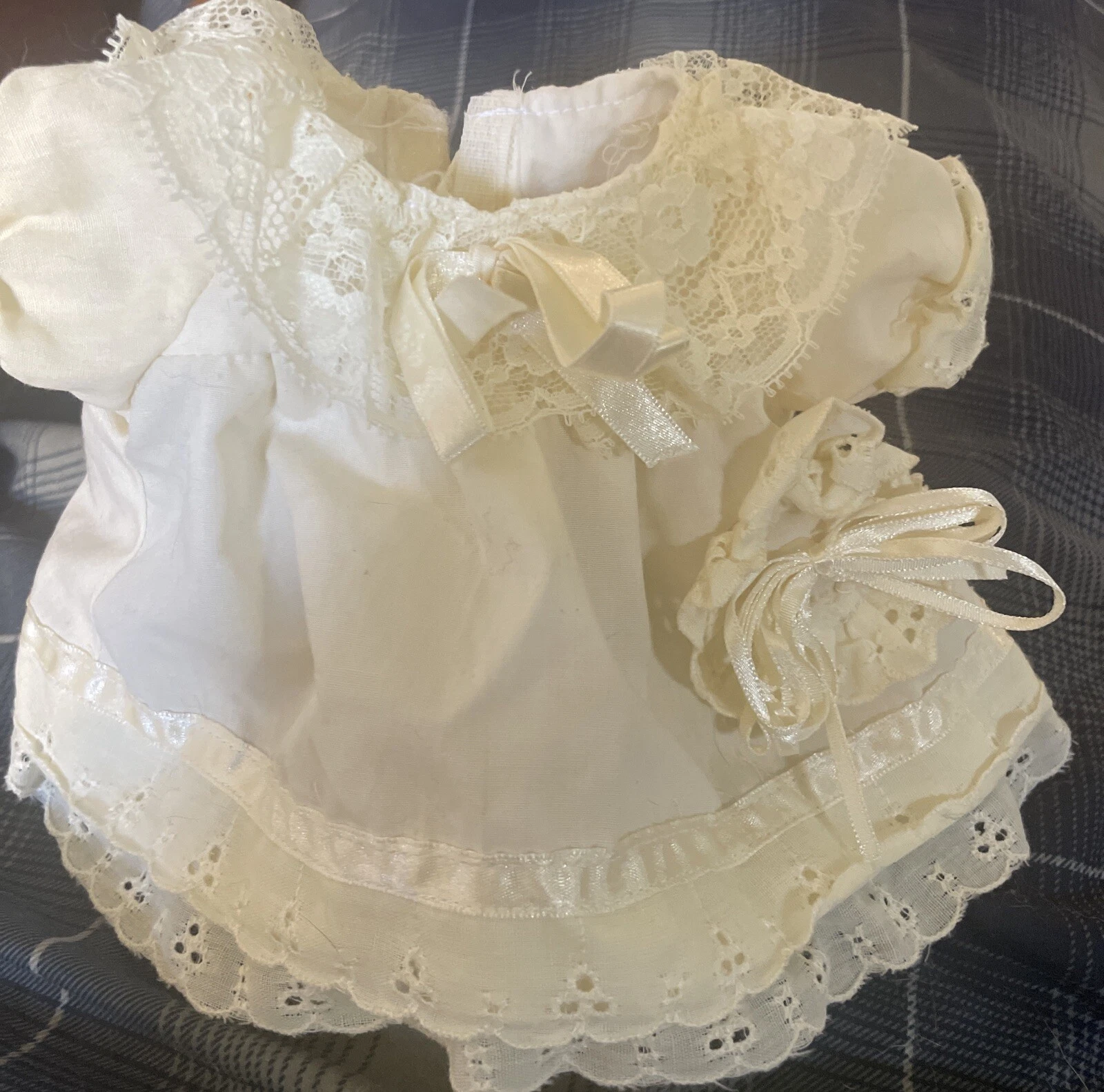 OFF WHITE Vestito bambola bianco sporco lungo 6 5 pollici con nastro di pizzo 6" sul petto