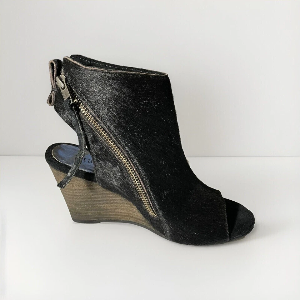 Tacones Diba True negros cuero de vaca, peep toes tacón apilado para mujer talla 6 Foto 3 de 4