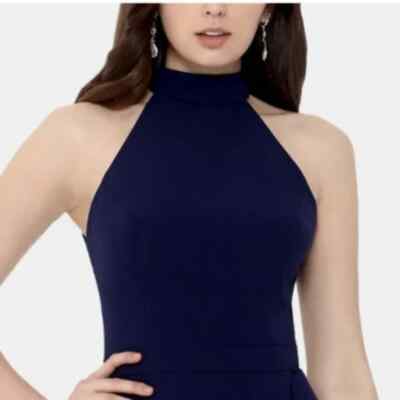 Xscape navy blue halter neck sleeveless hi- lo midi dress SZ 4 | eBay