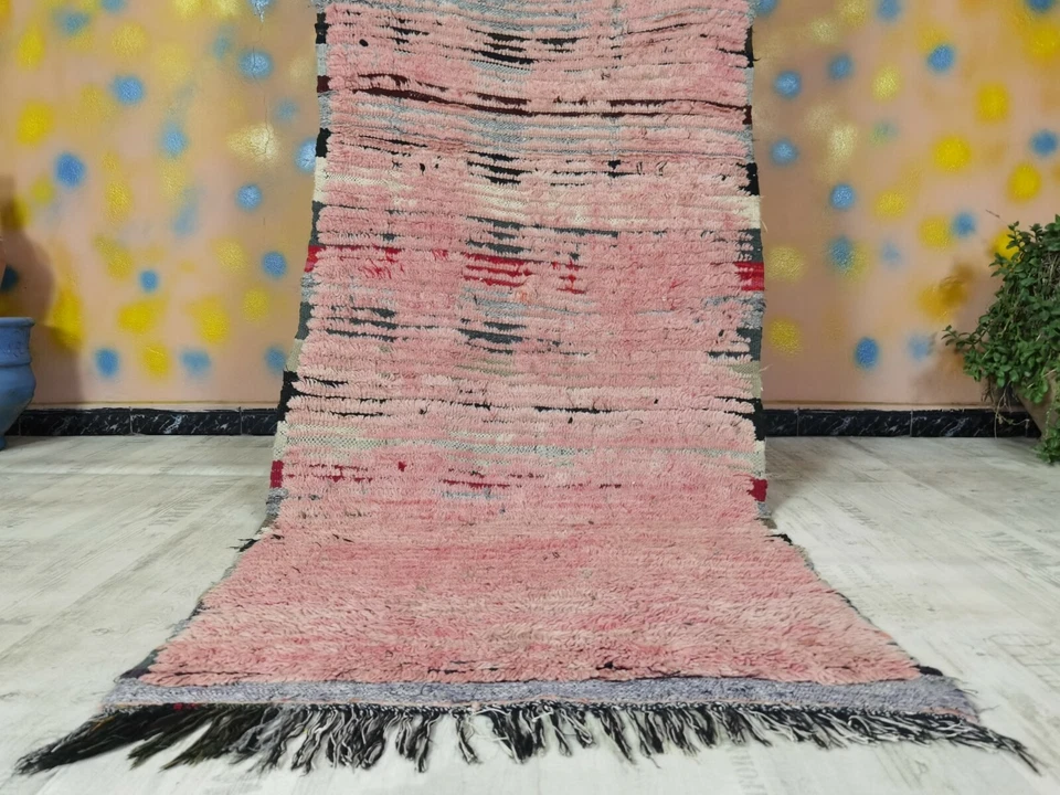 Bohemian Rug 2'1" x 8'4" Berber Moroccan Plain Old Wool Runner Muted Red Colours - Image 3 of 4