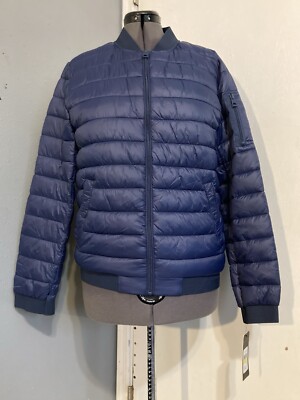 GUESS Men's Size M NEW Puffer Jacket Elastic Sleeves Coat,  Blue Light Weight