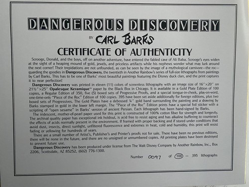 Carl Barks Dangerous Discovery Gold Plate Limited Edition Lithograph #97/100 - Picture 8 of 9