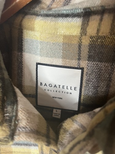 Bagatelle Womens Plaid Fleece Cropped Button Down Jacket Shacket Green Tan Sz L - Picture 3 of 5