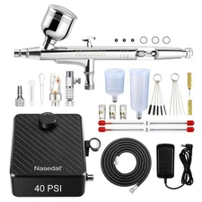 Airbrush kit 40PSI Air Compressor Dual-Action Air Brush for Model Paint Car N...