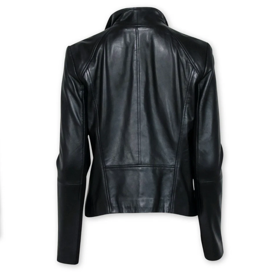 Halogen Genuine Leather Moto Jacket XS Black Biker Ribbed Sleeves MSRP $299 - Image 3 of 4