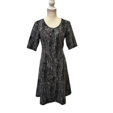 H by Halston A-Line Dress Women Small Black White Abstract  Short Sleeve