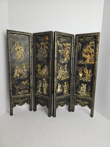 Vintage Chinese Divider 24 ×22 Wood Hand Carved and Painted Relief Design