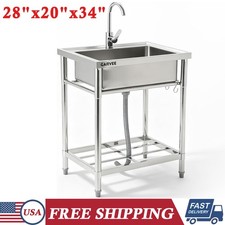 28'' Stainless Steel Sink Laundry Kitchen Sink Single Bowl Utility Sink Outdoor