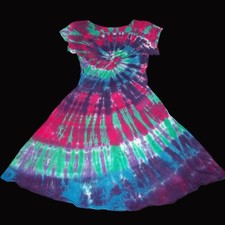 Tie Dye Woman's Twist Front Dress Medium Jewel Tones Cap Sleeve Tye Dyed