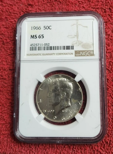 1966 40% silver Kennedy half dollar NGC MS 65