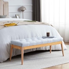 Panchina Hotel Legno e Tessuto Chester 108x40cm Ingresso Camera da Letto Grigio
