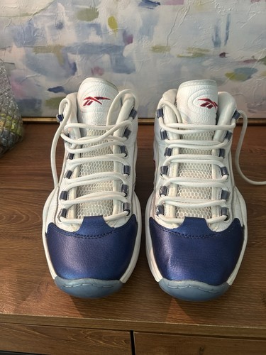 Reebok Question Mid White Blue Toe Red GX0227 Leather Basketball Shoes - Picture 5 of 9