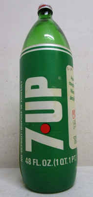 VINTAGE 1970's 7UP SODA STYROFOAM LABEL 48 OZ GLASS BOTTLE EMPTY