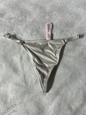 Victoria's Secret V-String Panty NWT Silver Satin Adjustable Strap Size S