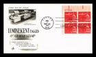 US COVER LUMINESCENT TAGGED 8C AIR MAIL FIRST DAY OF USE PLATE BLOCK