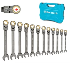 Anti-Slip Flex-Head Ratcheting Wrench Set, Combination Wrench Set Metric, 12-Pcs
