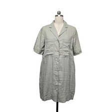 Everlane Women Sage Green 100% Linen Short Sleeve Button Front Shirt Dress Small
