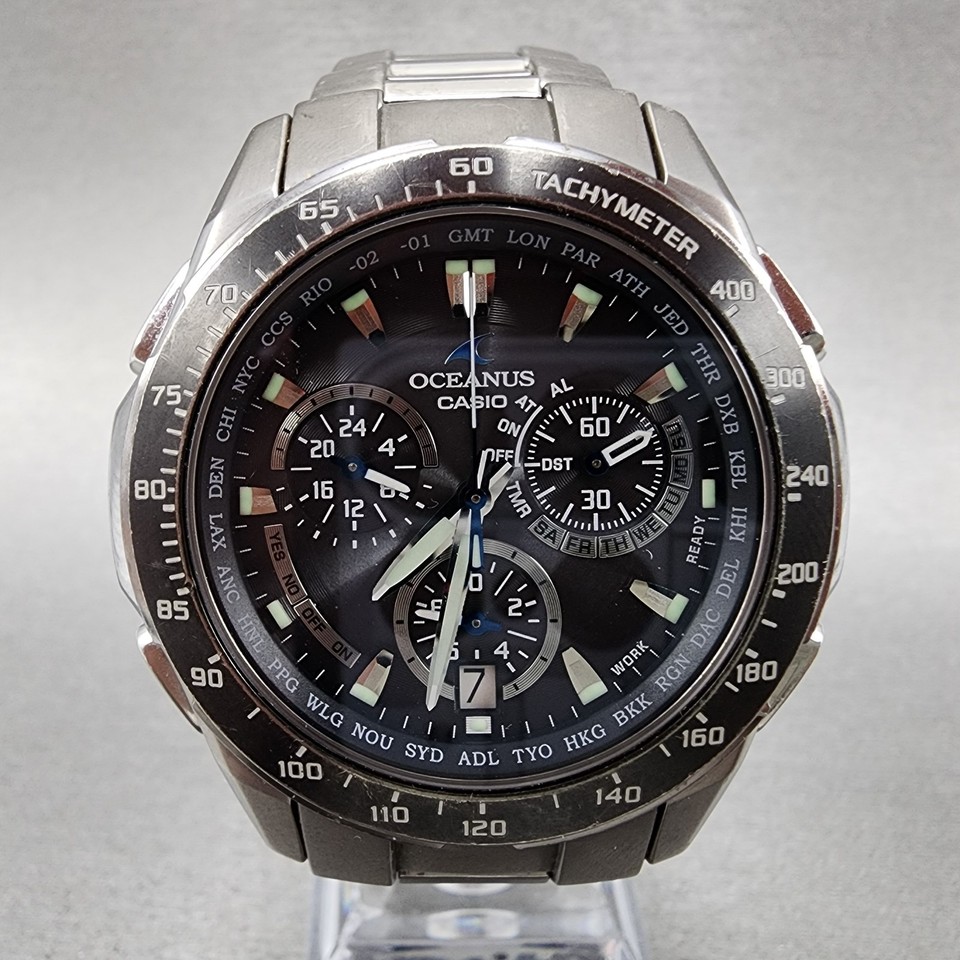 Casio Oceanus OCW-M800 Watch Men 43mm black Dial Titanium Date Chrono ...