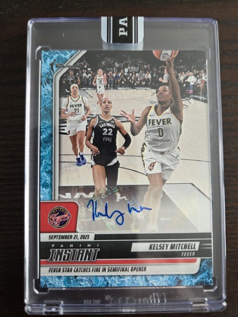 Kelsey Mitchell 2025 Panini Instant #302 Water Parallel Auto /10 WNBA Playoffs