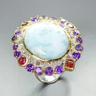 Handmade 22 ct+ Natural Larimar Ring 925 Sterling Silver Size 8.5 /R468951