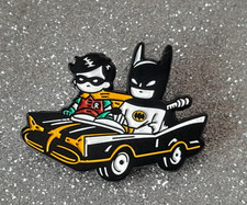 Baby Batman and Robin in Batmobile enamel pin badge gift