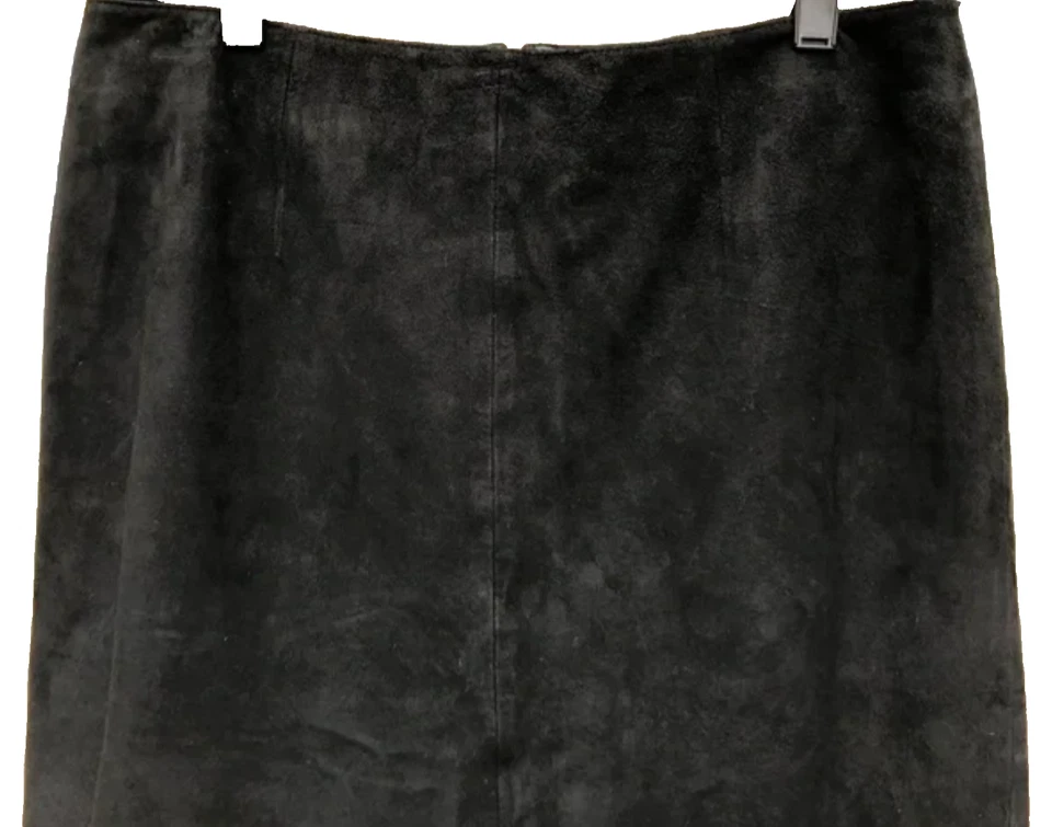 DE COLECCIÓN VS2 VAKKO Y2K AÑOS 90 Falda Lápiz con Dobladillo con Volantes Cuero Gamuza Cabra Negra Talla 6 Foto 2 de 4