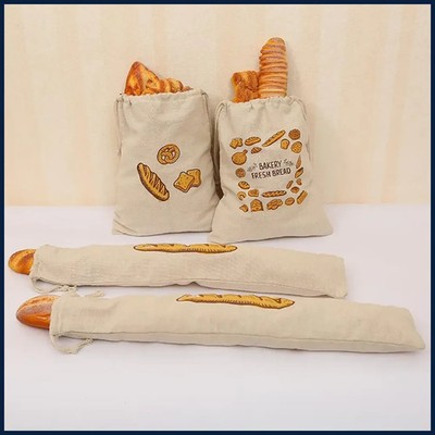 Reusable Linen Bread Bag Large Drawstring Washable Storage Kitchen Organizer Bag