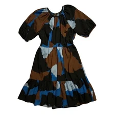 RAILS ($257) Blue/Multi Abstract Print Puff Sleeve Khloe Ruffle Mini Dress S