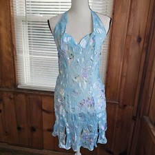 Vintage Fredericks of Hollywood lingerie halter slip blue floral silk sheer